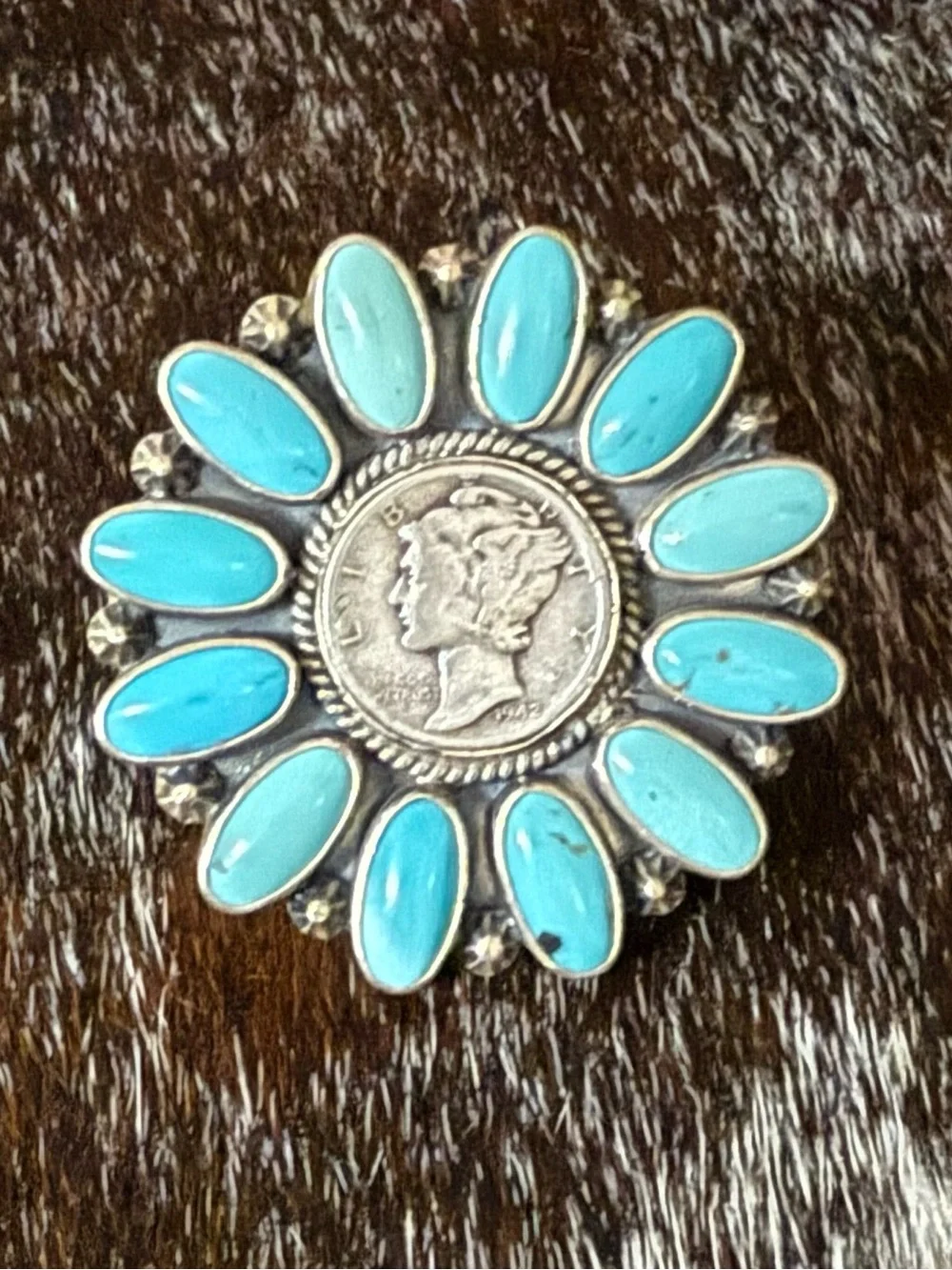 Turquoise & Sterling Multi Stone Ring, 1942 Dime